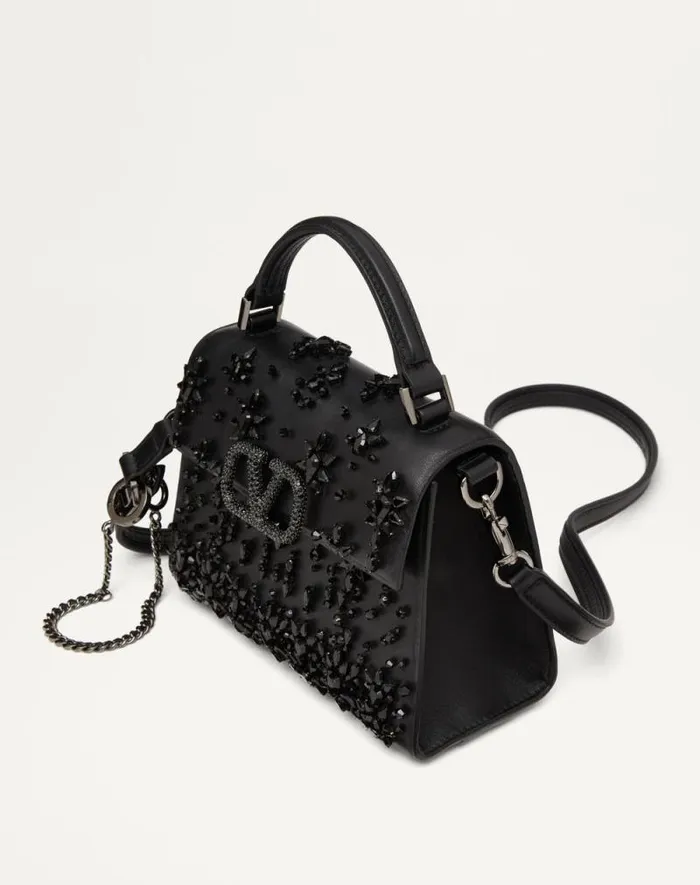 Valentino Top Handle Bags Woman Valentino Garavani Vsling Mini Embroidered Handbag For Woman In Blackruthenium Blackruthenium Valentino Top Handle Bags Woman Valentino Garavani Vsling Mini Embroidered Handbag For Woman In Blackruthenium Blackruthenium