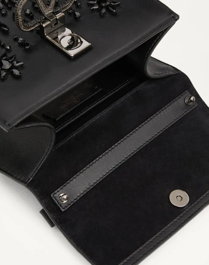 Valentino Top Handle Bags Woman Valentino Garavani Vsling Mini Embroidered Handbag For Woman In Blackruthenium Blackruthenium Valentino Top Handle Bags Woman Valentino Garavani Vsling Mini Embroidered Handbag For Woman In Blackruthenium Blackruthenium