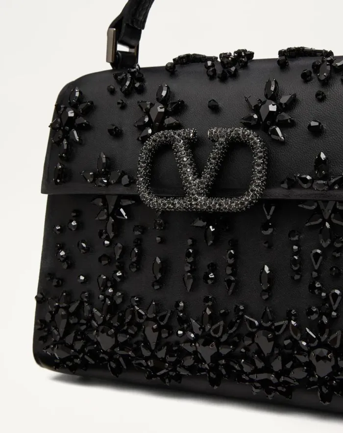 Valentino Top Handle Bags Woman Valentino Garavani Vsling Mini Embroidered Handbag For Woman In Blackruthenium Blackruthenium Valentino Top Handle Bags Woman Valentino Garavani Vsling Mini Embroidered Handbag For Woman In Blackruthenium Blackruthenium