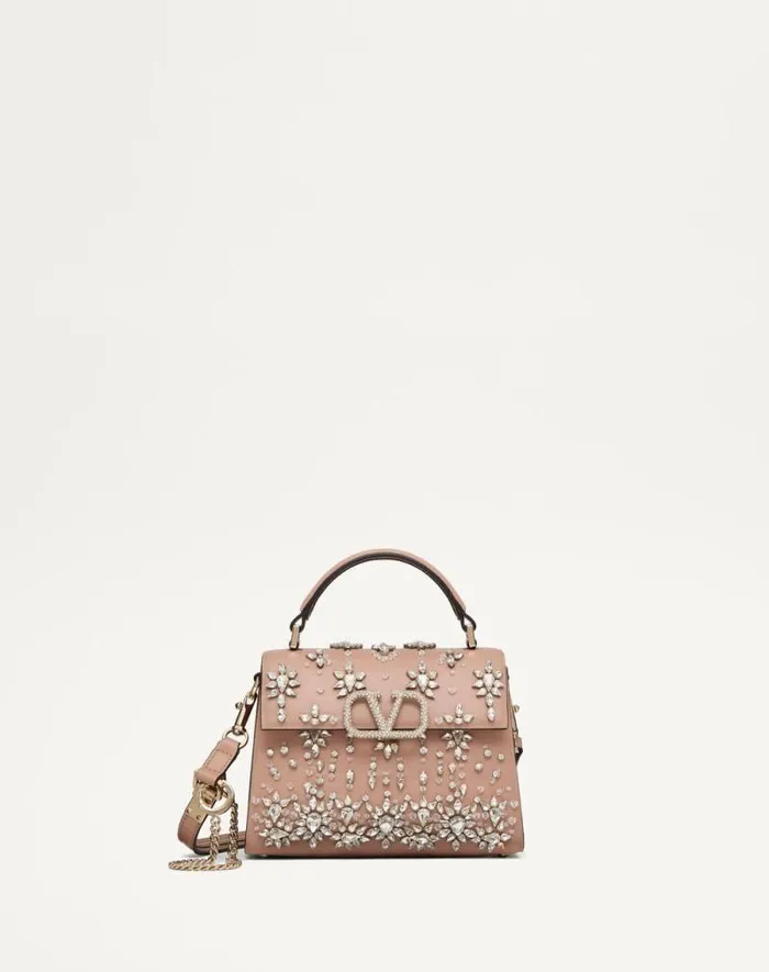 Valentino Top Handle Bags Woman Valentino Garavani Vsling Mini Embroidered Handbag For Woman In Blackruthenium Blackruthenium Valentino Top Handle Bags Woman Valentino Garavani Vsling Mini Embroidered Handbag For Woman In Blackruthenium Blackruthenium