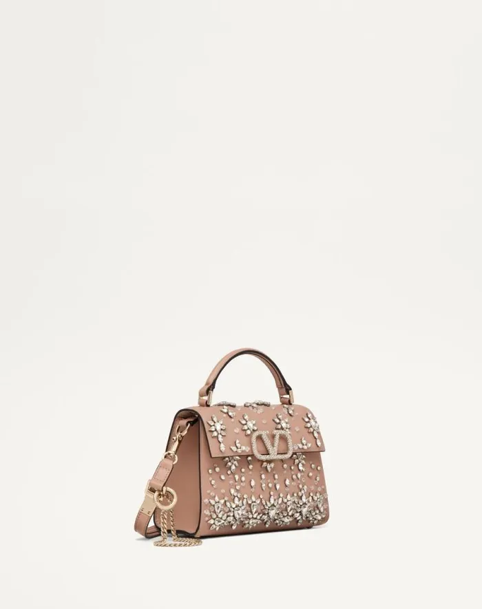 Valentino Top Handle Bags Woman Valentino Garavani Vsling Mini Embroidered Handbag For Woman In Blackruthenium Blackruthenium Valentino Top Handle Bags Woman Valentino Garavani Vsling Mini Embroidered Handbag For Woman In Blackruthenium Blackruthenium