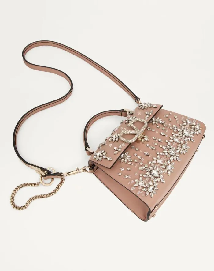 Valentino Top Handle Bags Woman Valentino Garavani Vsling Mini Embroidered Handbag For Woman In Blackruthenium Blackruthenium Valentino Top Handle Bags Woman Valentino Garavani Vsling Mini Embroidered Handbag For Woman In Blackruthenium Blackruthenium