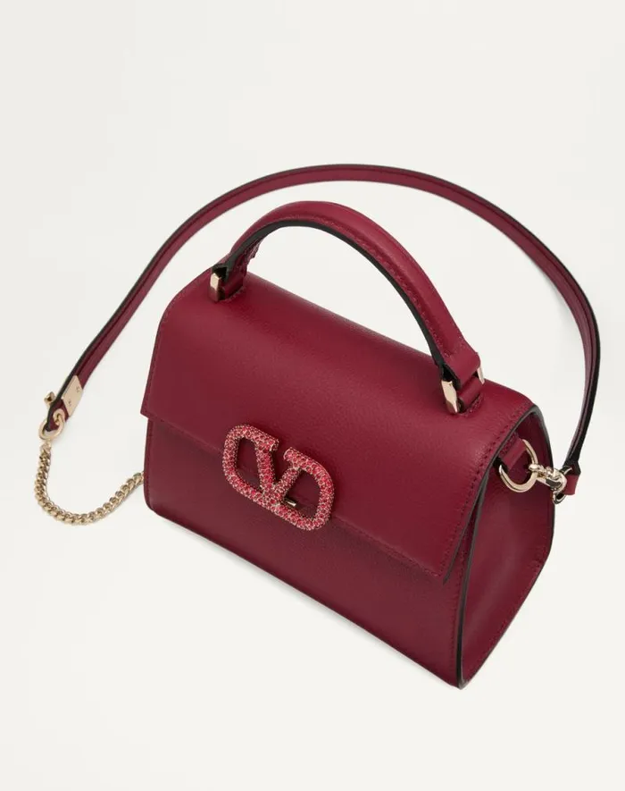 Valentino Top Handle Bags Woman Valentino Garavani Vsling Mini Handbag With Jewel Logo For Woman In Dark Red Dark Red Valentino Top Handle Bags Woman Valentino Garavani Vsling Mini Handbag With Jewel Logo For Woman In Dark Red Dark Red