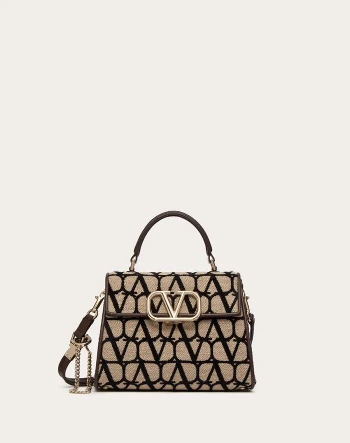 Valentino Top Handle Bags Woman Valentino Garavani Vsling Small Toile Iconographe Handbag For Woman In Beigeblack Beigeblack Valentino Top Handle Bags Woman Valentino Garavani Vsling Small Toile Iconographe Handbag For Woman In Beigeblack Beigeblack