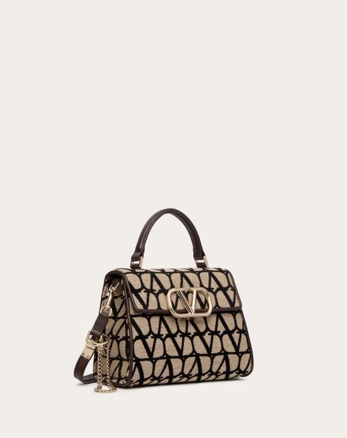 Valentino Top Handle Bags Woman Valentino Garavani Vsling Small Toile Iconographe Handbag For Woman In Beigeblack Beigeblack Valentino Top Handle Bags Woman Valentino Garavani Vsling Small Toile Iconographe Handbag For Woman In Beigeblack Beigeblack