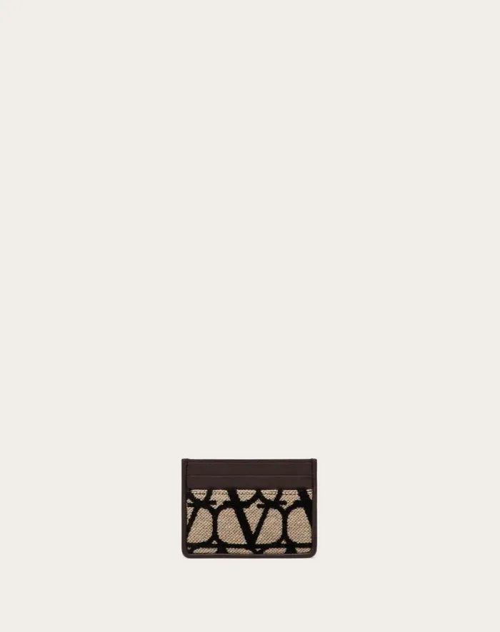Valentino Wallets And Small Leather Goods Man Toile Iconographe Cardholder With Leather Details For Man In Beigeblack Beigeblack