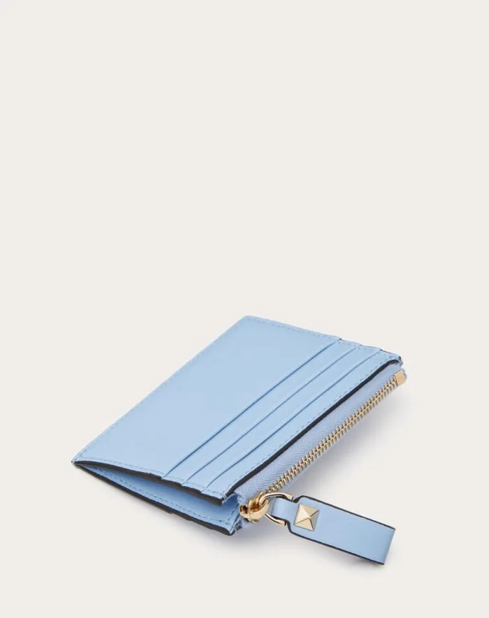 Valentino Wallets And Small Leather Goods Woman Rockstud Calfskin Cardholder With Zipper For Woman In Poudre Poudre Valentino Wallets And Small Leather Goods Woman Rockstud Calfskin Cardholder With Zipper For Woman In Poudre Poudre