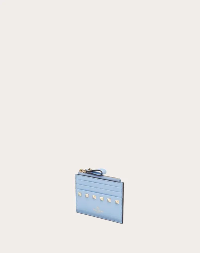 Valentino Wallets And Small Leather Goods Woman Rockstud Calfskin Cardholder With Zipper For Woman In Poudre Poudre Valentino Wallets And Small Leather Goods Woman Rockstud Calfskin Cardholder With Zipper For Woman In Poudre Poudre