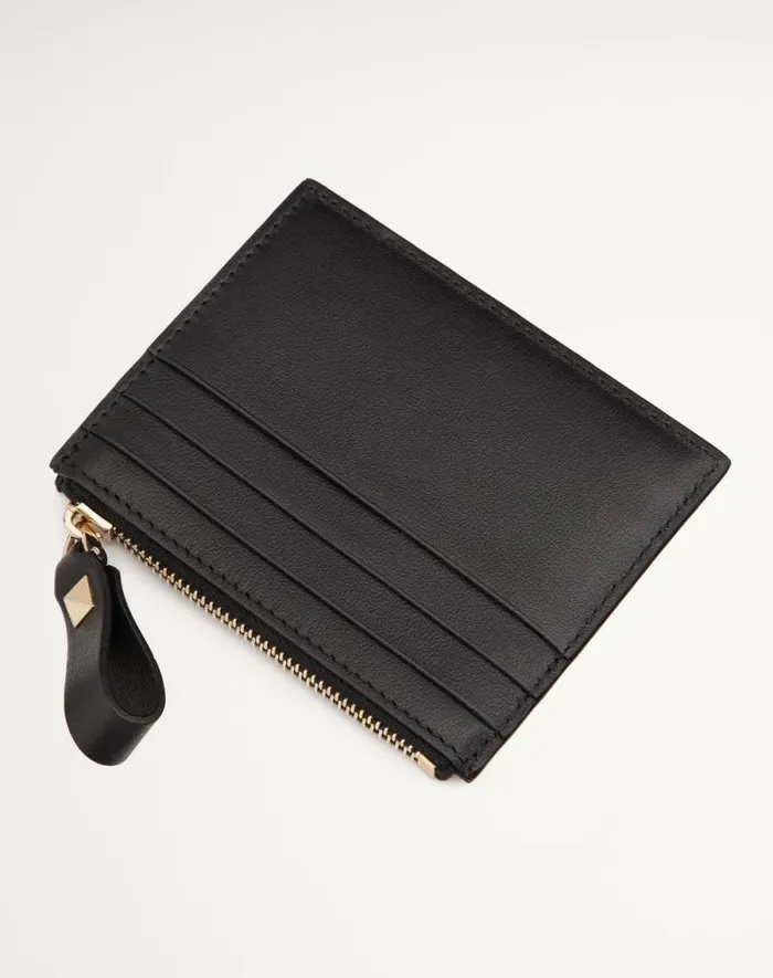 Valentino Wallets And Small Leather Goods Woman Rockstud Calfskin Cardholder With Zipper For Woman In Poudre Poudre Valentino Wallets And Small Leather Goods Woman Rockstud Calfskin Cardholder With Zipper For Woman In Poudre Poudre
