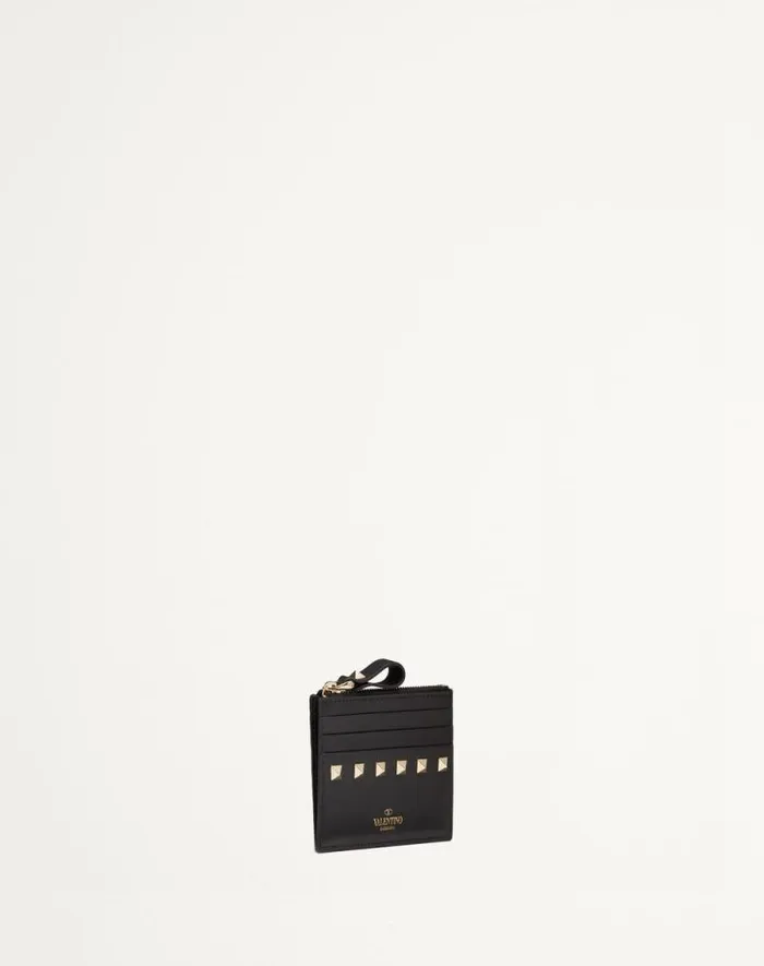 Valentino Wallets And Small Leather Goods Woman Rockstud Calfskin Cardholder With Zipper For Woman In Poudre Poudre Valentino Wallets And Small Leather Goods Woman Rockstud Calfskin Cardholder With Zipper For Woman In Poudre Poudre