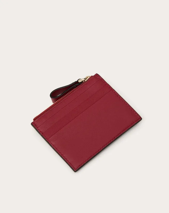 Valentino Wallets And Small Leather Goods Woman Rockstud Calfskin Cardholder With Zipper For Woman In Poudre Poudre Valentino Wallets And Small Leather Goods Woman Rockstud Calfskin Cardholder With Zipper For Woman In Poudre Poudre