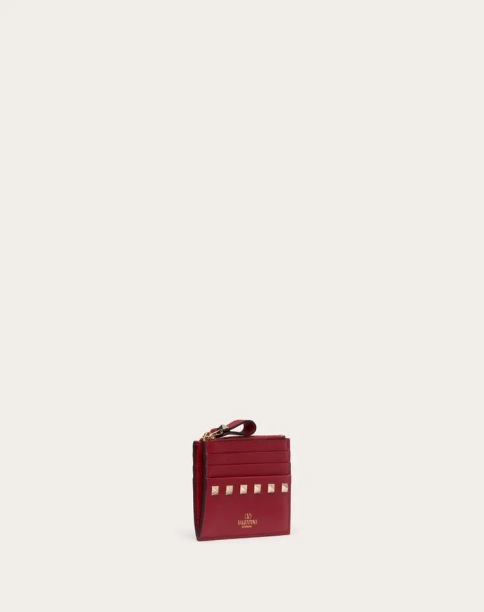 Valentino Wallets And Small Leather Goods Woman Rockstud Calfskin Cardholder With Zipper For Woman In Poudre Poudre Valentino Wallets And Small Leather Goods Woman Rockstud Calfskin Cardholder With Zipper For Woman In Poudre Poudre