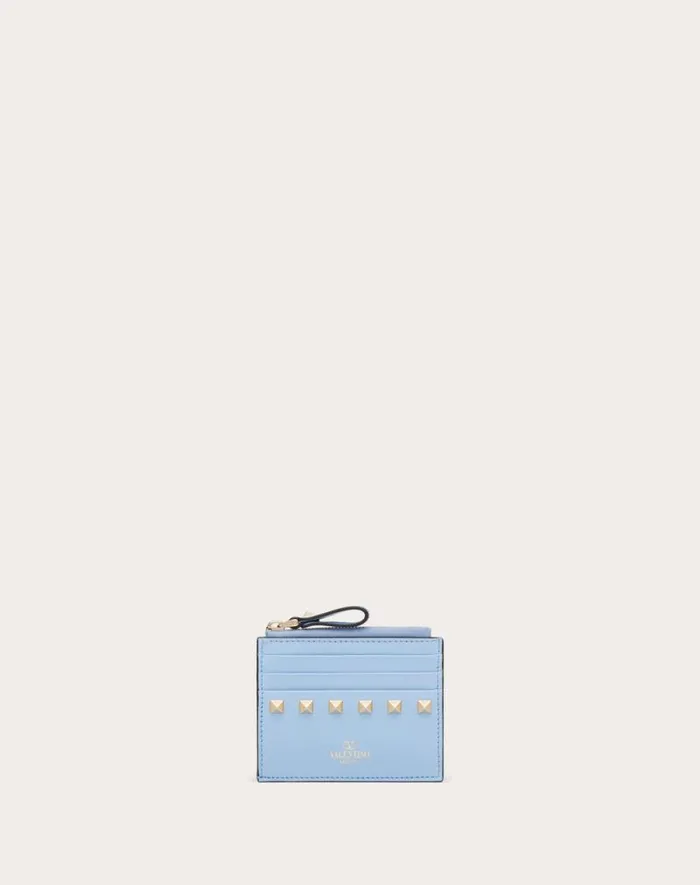 Valentino Wallets And Small Leather Goods Woman Rockstud Calfskin Cardholder With Zipper For Woman In Poudre Poudre Valentino Wallets And Small Leather Goods Woman Rockstud Calfskin Cardholder With Zipper For Woman In Poudre Poudre