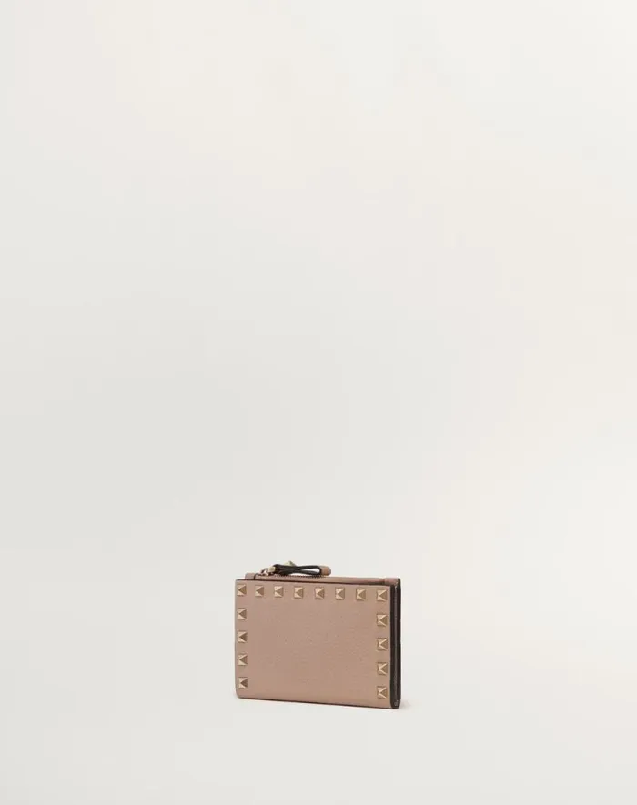 Valentino Wallets And Small Leather Goods Woman Rockstud Grainy Calfskin Cardholder With Zipper For Woman In Black Black Valentino Wallets And Small Leather Goods Woman Rockstud Grainy Calfskin Cardholder With Zipper For Woman In Black Black