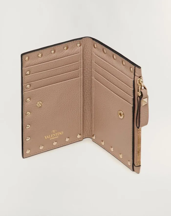 Valentino Wallets And Small Leather Goods Woman Rockstud Grainy Calfskin Cardholder With Zipper For Woman In Black Black Valentino Wallets And Small Leather Goods Woman Rockstud Grainy Calfskin Cardholder With Zipper For Woman In Black Black