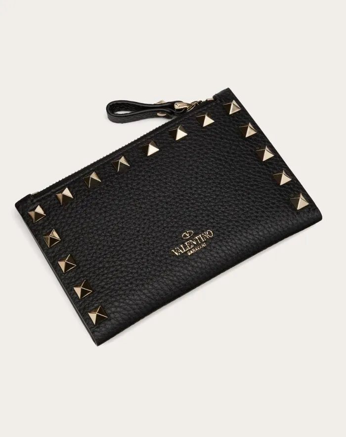 Valentino Wallets And Small Leather Goods Woman Rockstud Grainy Calfskin Cardholder With Zipper For Woman In Black Black Valentino Wallets And Small Leather Goods Woman Rockstud Grainy Calfskin Cardholder With Zipper For Woman In Black Black