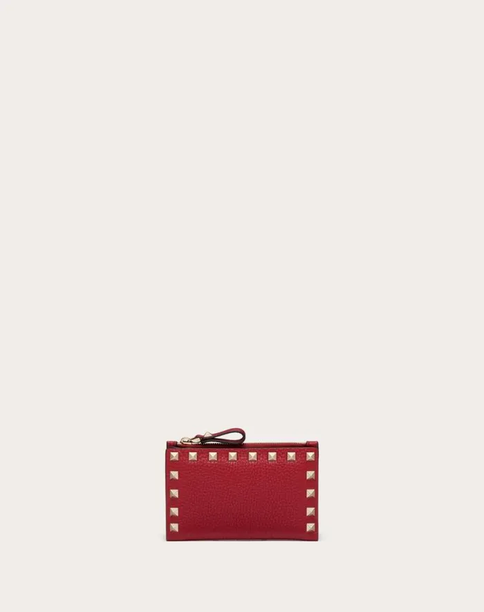 Valentino Wallets And Small Leather Goods Woman Rockstud Grainy Calfskin Cardholder With Zipper For Woman In Black Black Valentino Wallets And Small Leather Goods Woman Rockstud Grainy Calfskin Cardholder With Zipper For Woman In Black Black