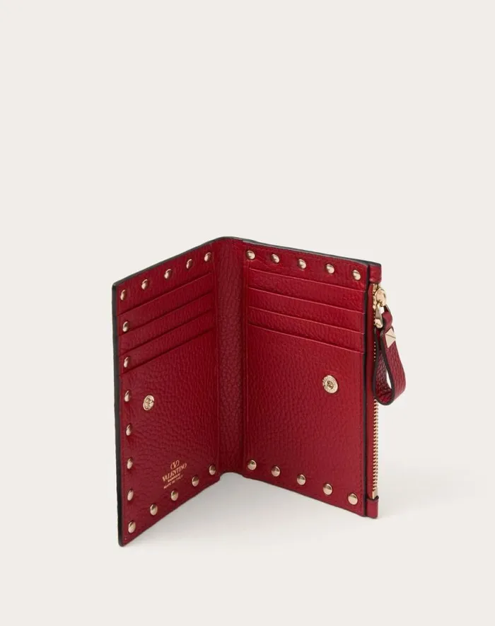 Valentino Wallets And Small Leather Goods Woman Rockstud Grainy Calfskin Cardholder With Zipper For Woman In Black Black Valentino Wallets And Small Leather Goods Woman Rockstud Grainy Calfskin Cardholder With Zipper For Woman In Black Black