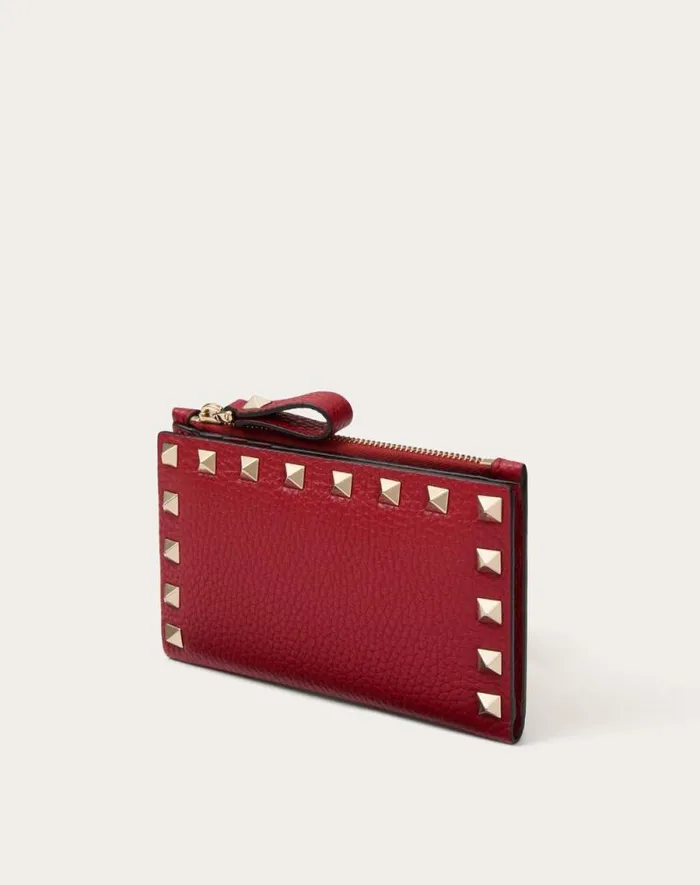 Valentino Wallets And Small Leather Goods Woman Rockstud Grainy Calfskin Cardholder With Zipper For Woman In Black Black Valentino Wallets And Small Leather Goods Woman Rockstud Grainy Calfskin Cardholder With Zipper For Woman In Black Black