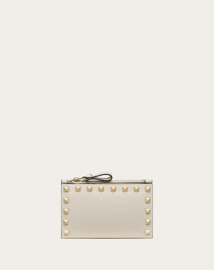 Valentino Wallets And Small Leather Goods Woman Rockstud Grainy Calfskin Cardholder With Zipper For Woman In Black Black Valentino Wallets And Small Leather Goods Woman Rockstud Grainy Calfskin Cardholder With Zipper For Woman In Black Black