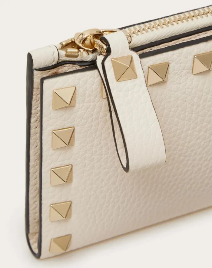 Valentino Wallets And Small Leather Goods Woman Rockstud Grainy Calfskin Cardholder With Zipper For Woman In Black Black Valentino Wallets And Small Leather Goods Woman Rockstud Grainy Calfskin Cardholder With Zipper For Woman In Black Black