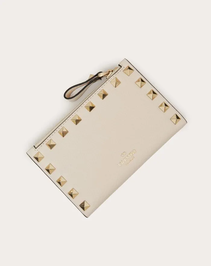 Valentino Wallets And Small Leather Goods Woman Rockstud Grainy Calfskin Cardholder With Zipper For Woman In Black Black Valentino Wallets And Small Leather Goods Woman Rockstud Grainy Calfskin Cardholder With Zipper For Woman In Black Black