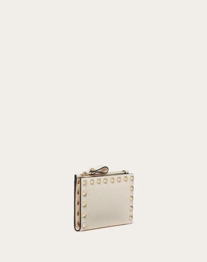 Valentino Wallets And Small Leather Goods Woman Rockstud Grainy Calfskin Cardholder With Zipper For Woman In Black Black Valentino Wallets And Small Leather Goods Woman Rockstud Grainy Calfskin Cardholder With Zipper For Woman In Black Black
