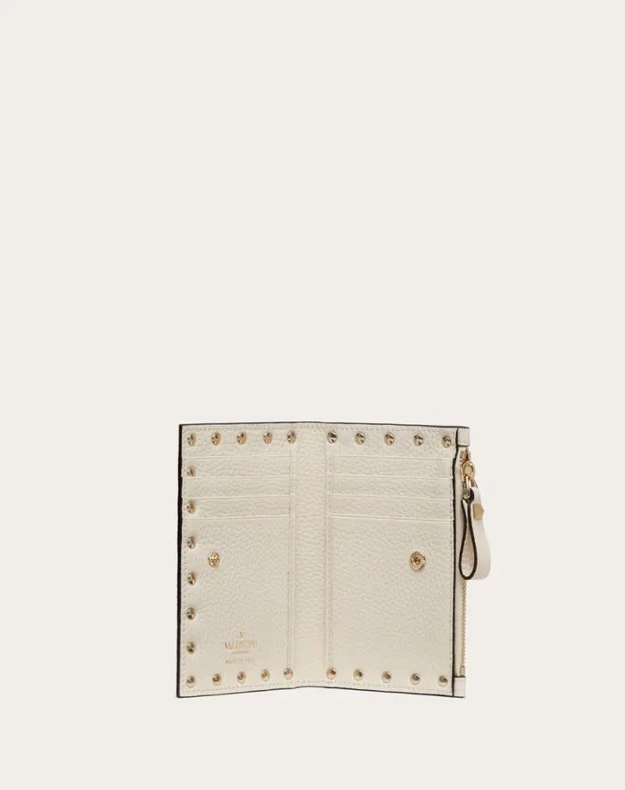 Valentino Wallets And Small Leather Goods Woman Rockstud Grainy Calfskin Cardholder With Zipper For Woman In Black Black Valentino Wallets And Small Leather Goods Woman Rockstud Grainy Calfskin Cardholder With Zipper For Woman In Black Black