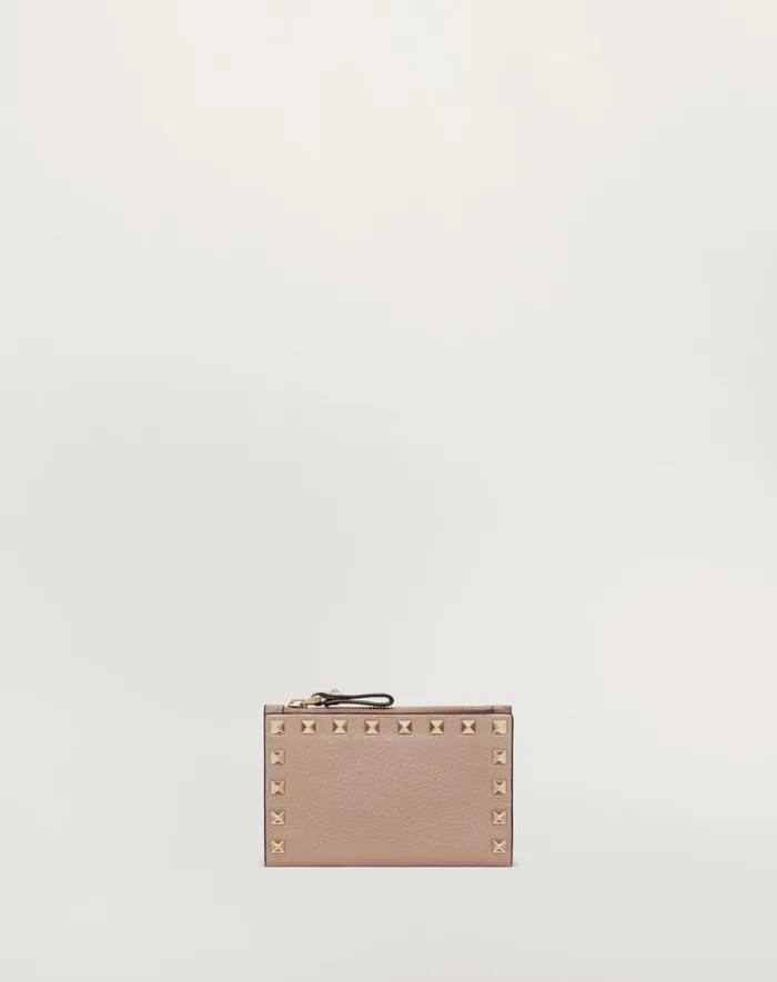 Valentino Wallets And Small Leather Goods Woman Rockstud Grainy Calfskin Cardholder With Zipper For Woman In Black Black Valentino Wallets And Small Leather Goods Woman Rockstud Grainy Calfskin Cardholder With Zipper For Woman In Black Black