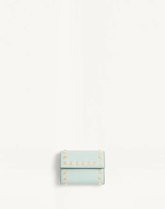 Valentino Wallets And Small Leather Goods Woman Rockstud Trifold Wallet In Grainy Calfskin For Woman In Black Black Valentino Wallets And Small Leather Goods Woman Rockstud Trifold Wallet In Grainy Calfskin For Woman In Black Black