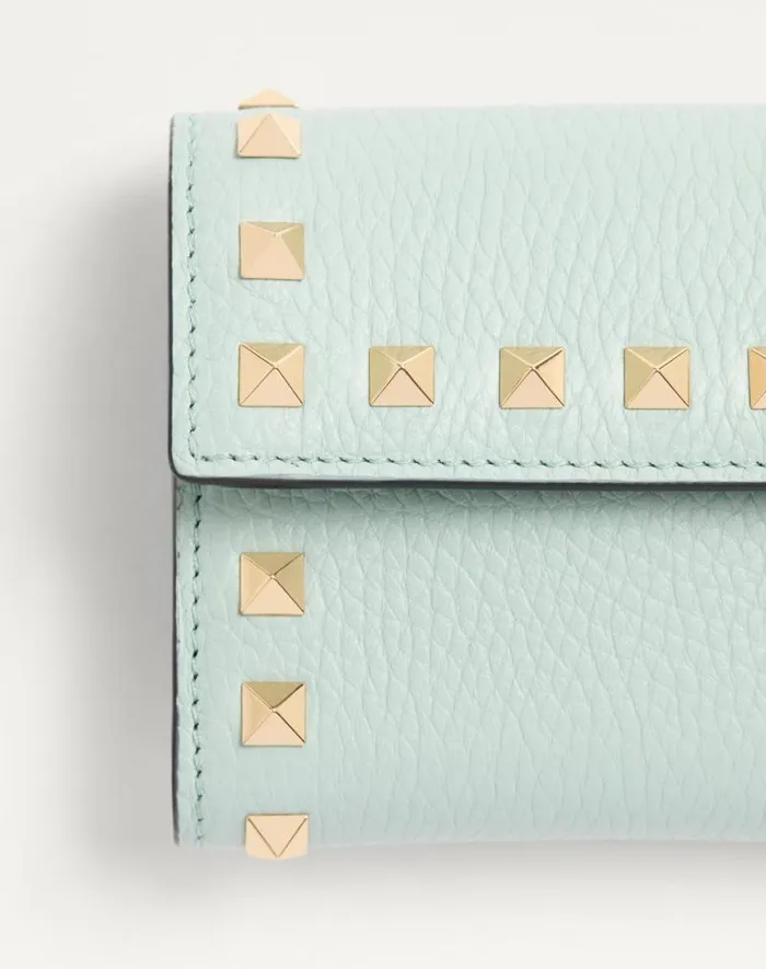 Valentino Wallets And Small Leather Goods Woman Rockstud Trifold Wallet In Grainy Calfskin For Woman In Black Black Valentino Wallets And Small Leather Goods Woman Rockstud Trifold Wallet In Grainy Calfskin For Woman In Black Black