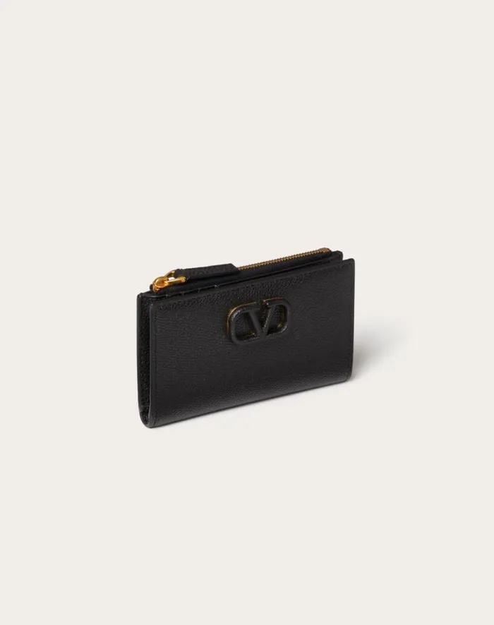 Valentino Wallets And Small Leather Goods Woman Vlogo Signature Grainy Calfskin Cardholder Wth Zipper For Woman In Black Black Valentino Wallets And Small Leather Goods Woman Vlogo Signature Grainy Calfskin Cardholder Wth Zipper For Woman In Black Black