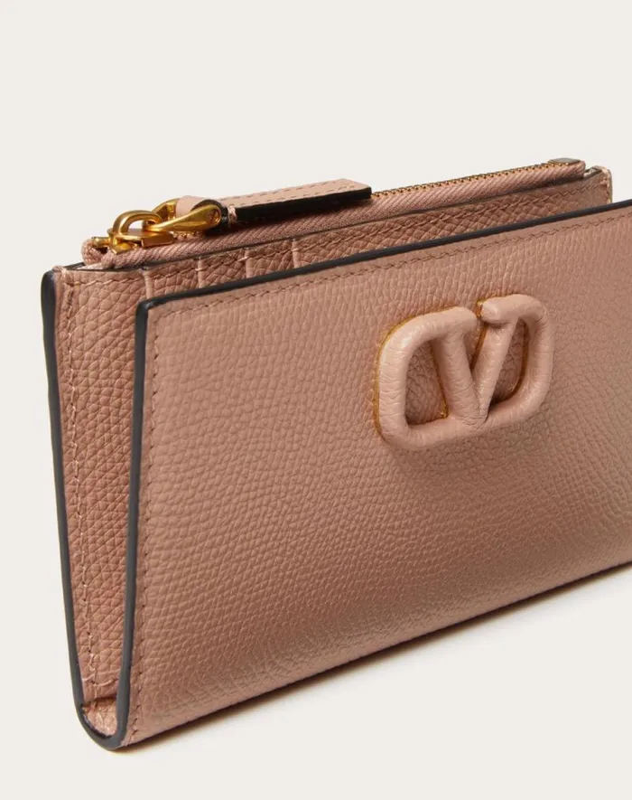Valentino Wallets And Small Leather Goods Woman Vlogo Signature Grainy Calfskin Cardholder Wth Zipper For Woman In Black Black Valentino Wallets And Small Leather Goods Woman Vlogo Signature Grainy Calfskin Cardholder Wth Zipper For Woman In Black Black