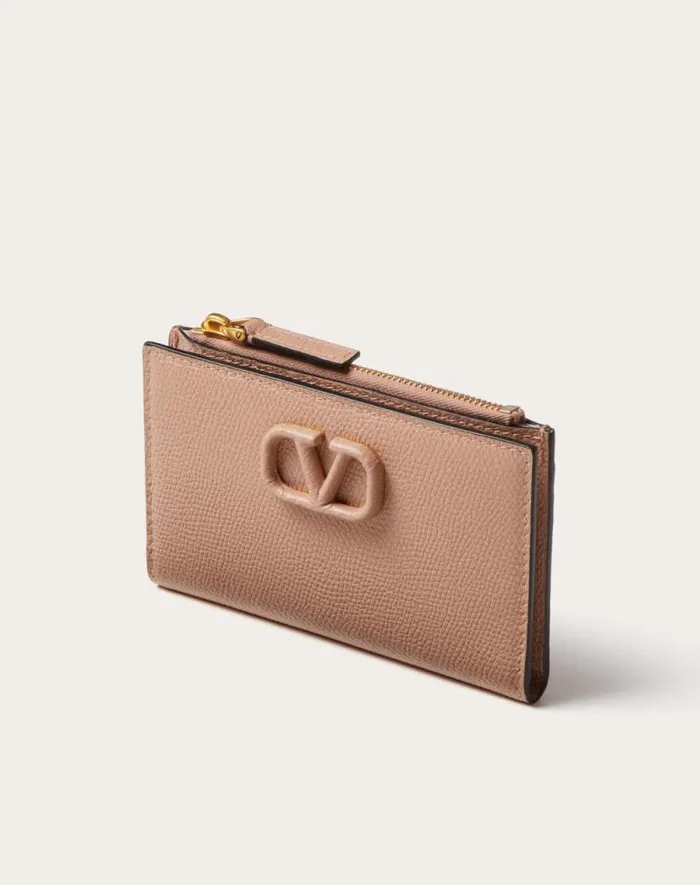 Valentino Wallets And Small Leather Goods Woman Vlogo Signature Grainy Calfskin Cardholder Wth Zipper For Woman In Black Black Valentino Wallets And Small Leather Goods Woman Vlogo Signature Grainy Calfskin Cardholder Wth Zipper For Woman In Black Black