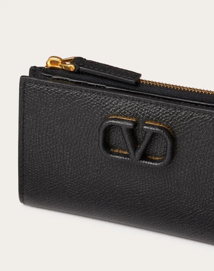 Valentino Wallets And Small Leather Goods Woman Vlogo Signature Grainy Calfskin Cardholder Wth Zipper For Woman In Black Black Valentino Wallets And Small Leather Goods Woman Vlogo Signature Grainy Calfskin Cardholder Wth Zipper For Woman In Black Black