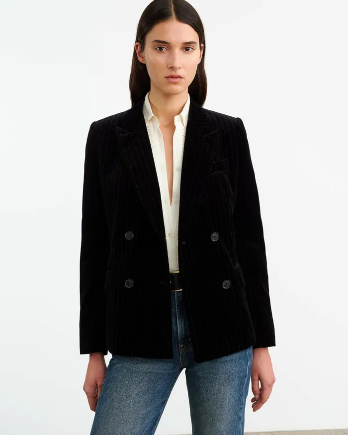 VEDA VELVET JACKET Black Pinstripe Women Nili Lotan Jackets and Blazers