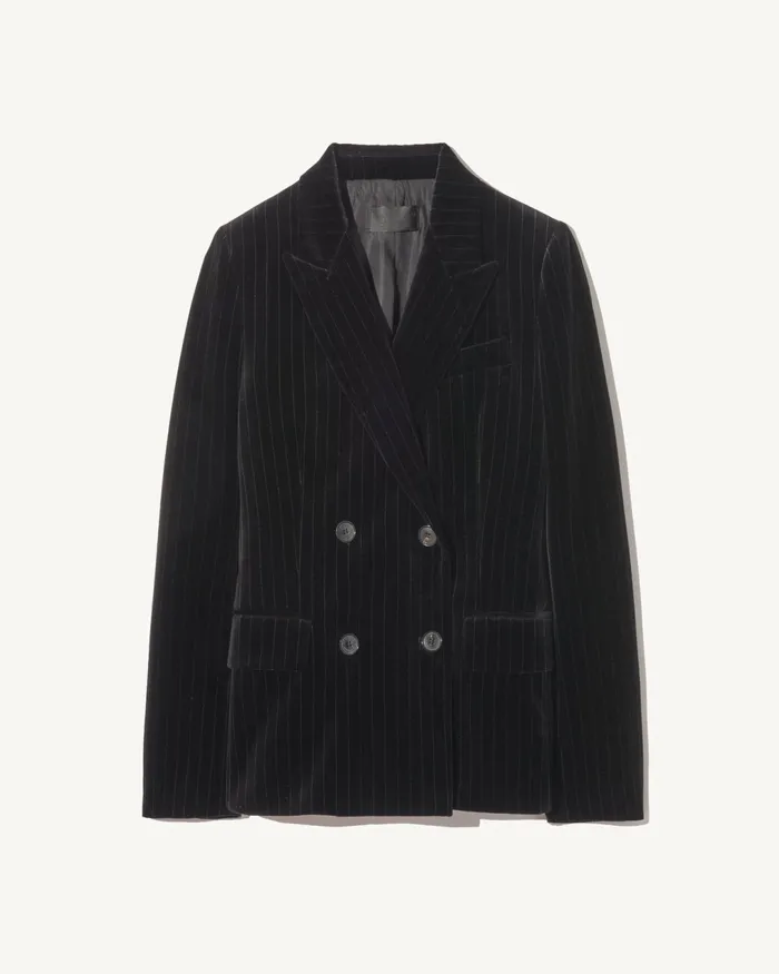 VEDA VELVET JACKET Black Pinstripe Women Nili Lotan Jackets and Blazers