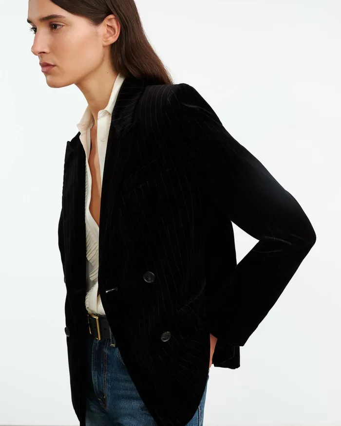 VEDA VELVET JACKET Black Pinstripe Women Nili Lotan Jackets and Blazers