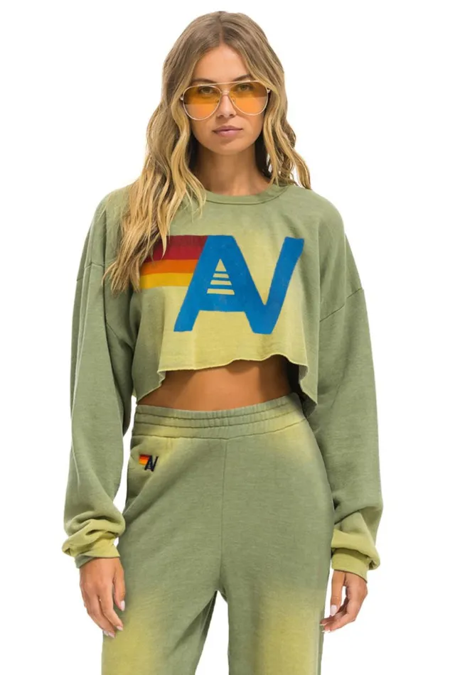 Vintage Logo Cropped Crew Sweatshirt Relaxed 8211 Faded Army Women Aviator Nation Sweatshirts