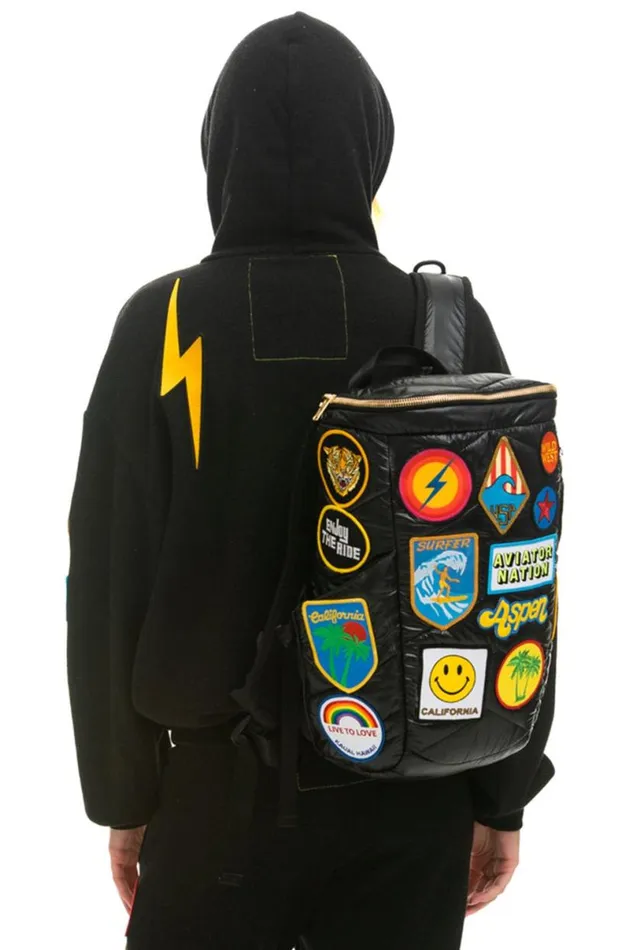 Vintage Patch Puffer Backpack 8211 Black Glossy WomenMen Aviator Nation Backpacks