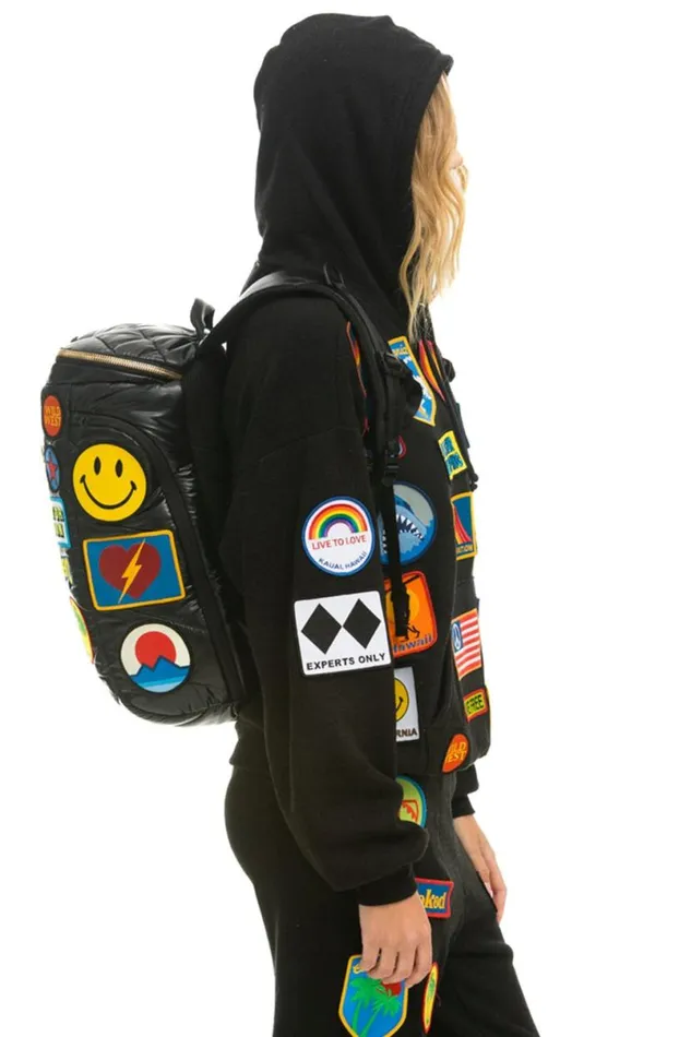 Vintage Patch Puffer Backpack 8211 Black Glossy WomenMen Aviator Nation Backpacks