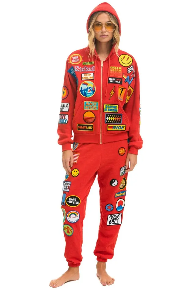 Vintage Patch Sweatpants 8211 Red Women Aviator Nation Sweatpants