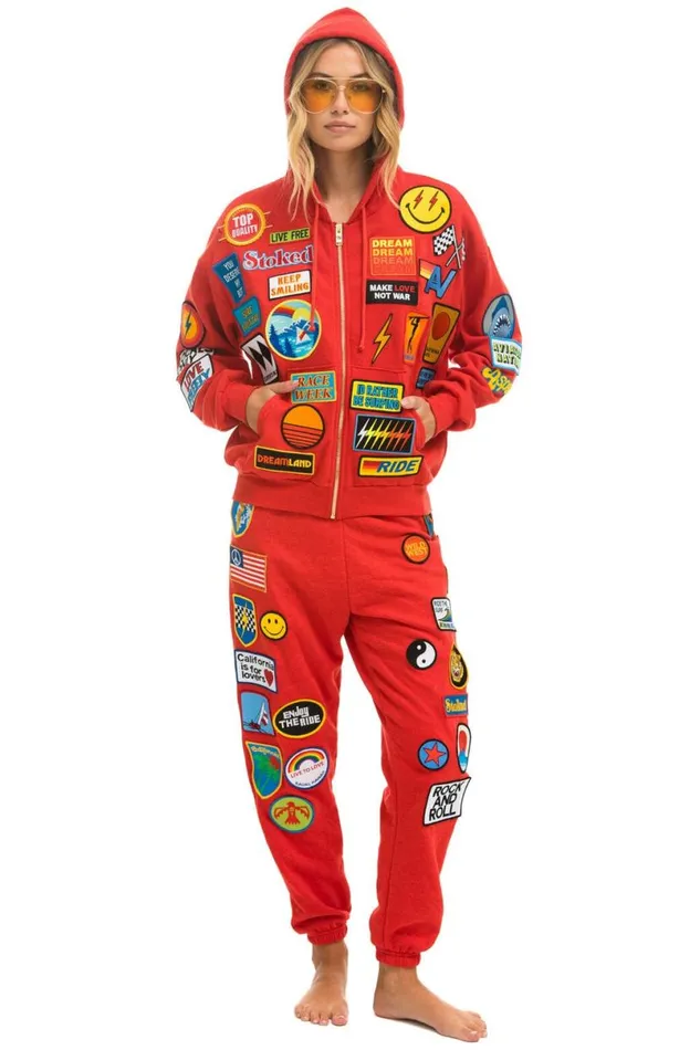 Vintage Patch Sweatpants 8211 Red Women Aviator Nation Sweatpants
