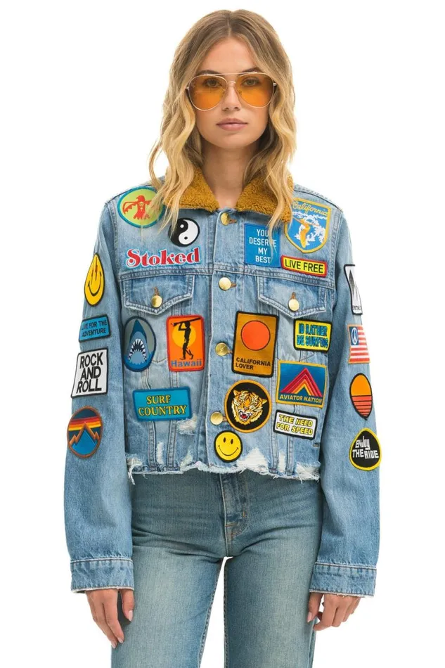 Vintage Patch Unisex Crop Denim Jacket 8211 Super Light WomenMen Aviator Nation Denim Vintage Patch Unisex Crop Denim Jacket 8211 Super Light WomenMen Aviator Nation Denim
