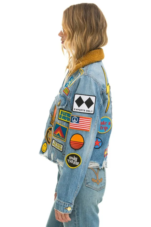 Vintage Patch Unisex Crop Denim Jacket 8211 Super Light WomenMen Aviator Nation Denim