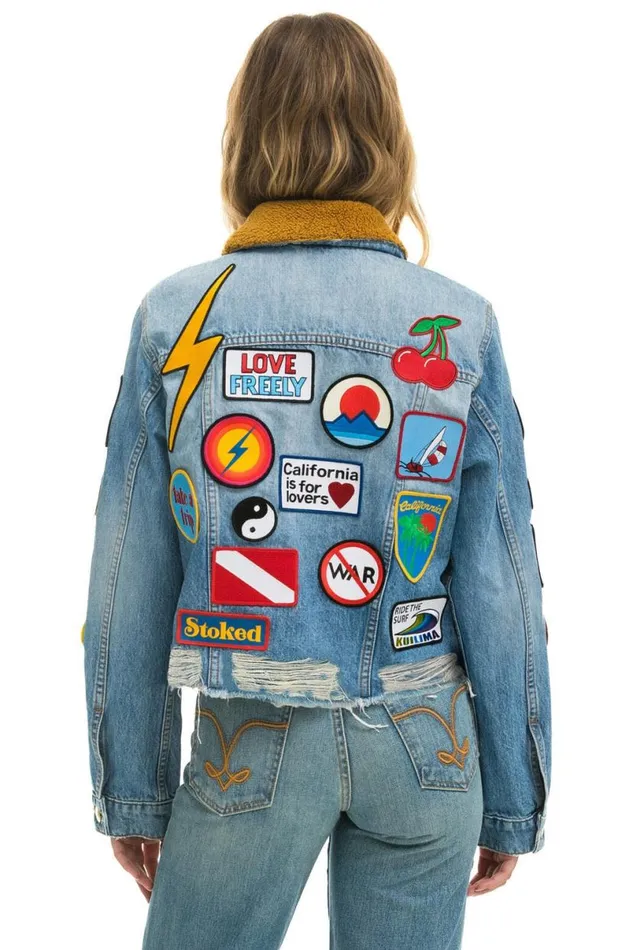 Vintage Patch Unisex Crop Denim Jacket 8211 Super Light WomenMen Aviator Nation Denim