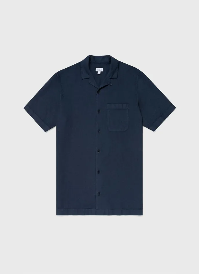 Waffle Camp Collar Shirt Navy Men SUNSPEL Shirts