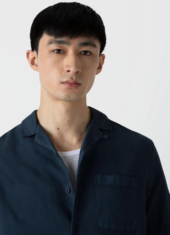 Waffle Camp Collar Shirt Navy Men SUNSPEL Shirts