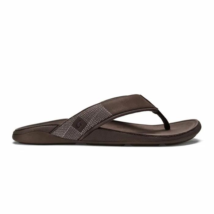 WaterFriendly Men Olukai Tuahine Waterproof Leather Beach Sandals 8211 Dark Wood