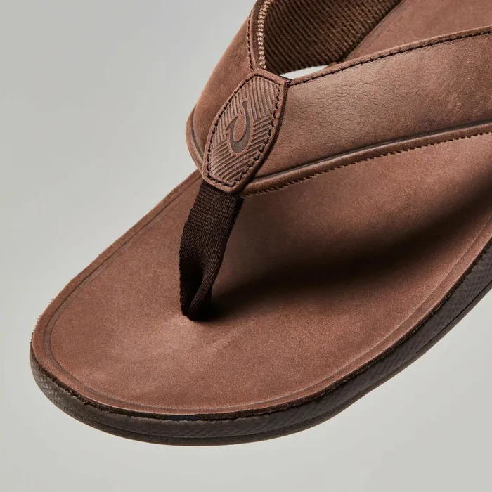 WaterFriendly Men Olukai Tuahine Waterproof Leather Beach Sandals 8211 Dark Wood